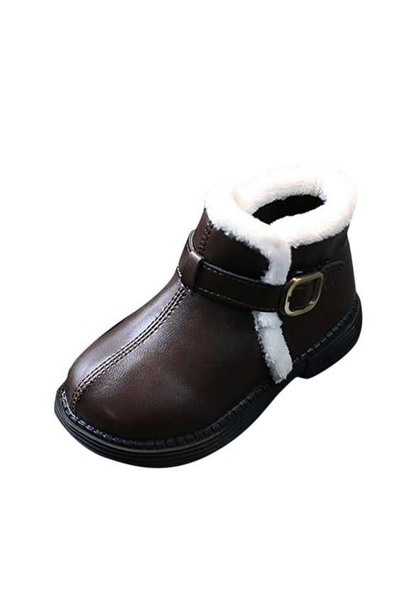 Clearance Big Kid Shoes Fashion Autumn Winter Girls Boots Flat Bottom Non Slip Short Plush Warm Solid Buckle Comfortable for Simple Casual Breathable Shoe (2-2.5 Years,Brown)