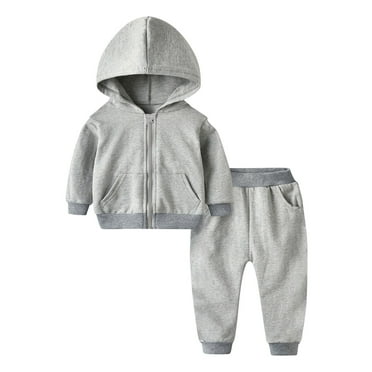Generic Kid Boys Girls Set Hooded Zippered Coat Leggings Pants 2Piece Sports Solid Color Casual Set Party Birthday School for Casual Soft Comfortable Clothing(3-4 Years,Grey)