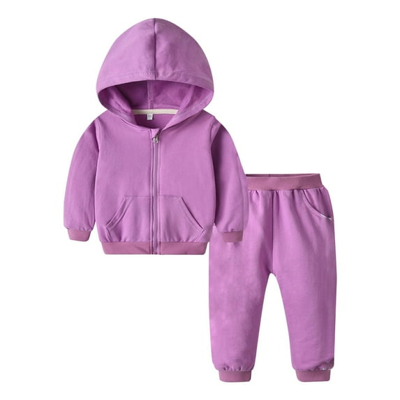 Toddler Girls Boys 2pc Tracksuit Athletic Sweatsuits Sets Zip Up Hooded Sweatshirt Jogger Sweatpants Clothing Sets