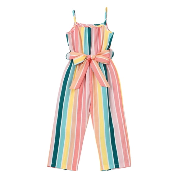 Generic Clearance Children's 2024 Romper Toddler Girls Summer Sleeveless Jumpsuit Striped Print Outwear for Clothes Fashion Casual Lightweight Outfits(4-5 Years,Blue)