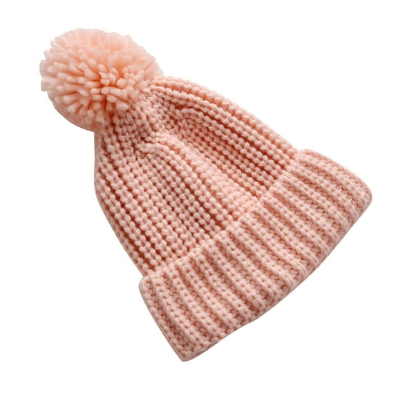 Generic Clearance Children's Fashion Caps Baby Winter Warm Hat Solid Knitted Pompom Hat Toddler Kids Boys Girls Crochet Hat Cap for Travel Hiking Christmas(,Pink)