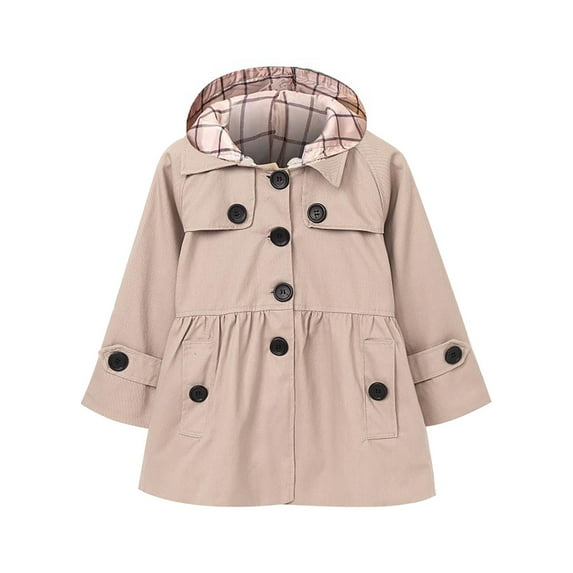 Generic Clearance Children's Jackets Casual Fall Toddler Kids Girls Boys Button Soild Jacket Coat Long Sleeve Hooded Thicken Outerwear Windbreaker for Fashion Breathable (9-10 Years,Khaki)