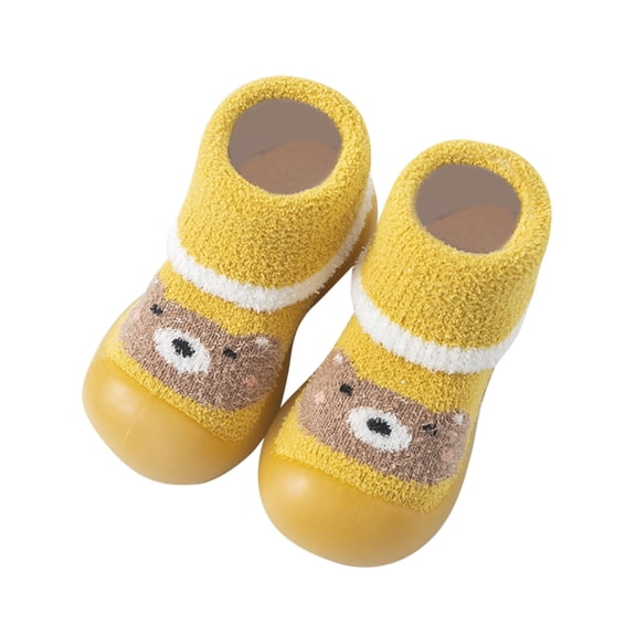 Generic Clearance Children's Shoes Toddler Kids Baby Boys Girls First Thickened Warm Cute Cartoon Socks Antislip Shoes Sneaker for Simple Casual Breathable Shoe ๏ปฟ(2-3 Years,Yellow)