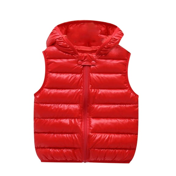 Generic 2025 New Boys' Fashion Children Kids Toddler Baby Boys Girls Sleeveless Winter Solid Coats Ears Hooded Outer Outwear Outfits Clothes12-18 MonthsRed
