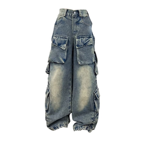 Generic Clearance Clothes Kids Girls Ripped Distressed Washed Wide Leg Casual Jeans Size for Festival Party Birthday School (11-12 Years Blue)