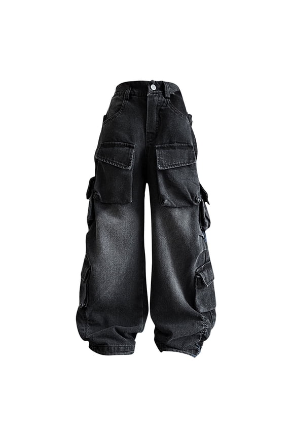 Clearance Clothes Kids Girls Ripped Distressed Washed Wide Leg Casual Jeans Size for Festival Party Birthday School (13-14 Years Black)