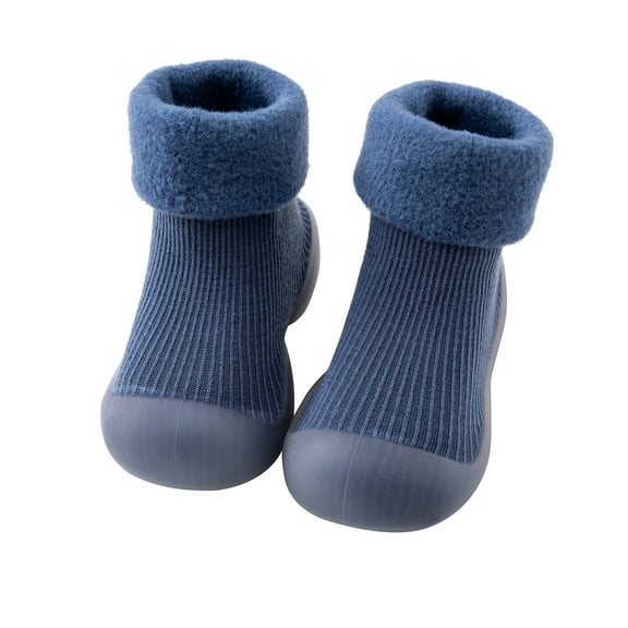 Generic Clearance Clothes Kids Toddler Baby Boys Girls Solid Warm Knit Soft Sole Rubber Shoes Socks Slipper Stocking for Casual Soft Comfortable Clothing(9-12 Months,Blue)