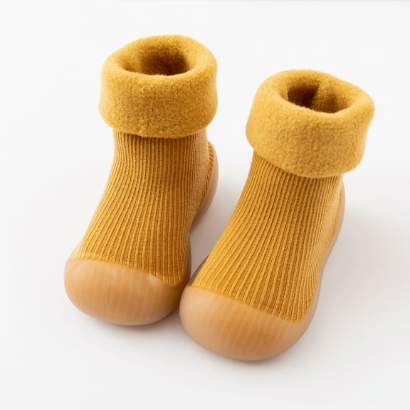 Generic Clearance Clothes Kids Toddler Baby Boys Girls Solid Warm Knit Soft Sole Rubber Shoes Socks Slipper Stocking for Casual Soft Comfortable Clothing(9-12 Months,Yellow)