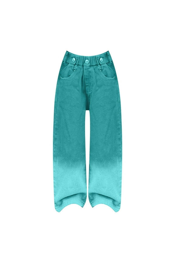 Kids Clothes Casual Breathable Girls' Jeans Candy Colors High Rise Elastic Waist Wide Leg Washed Denim Pants with Pockets Teen Casual Kids