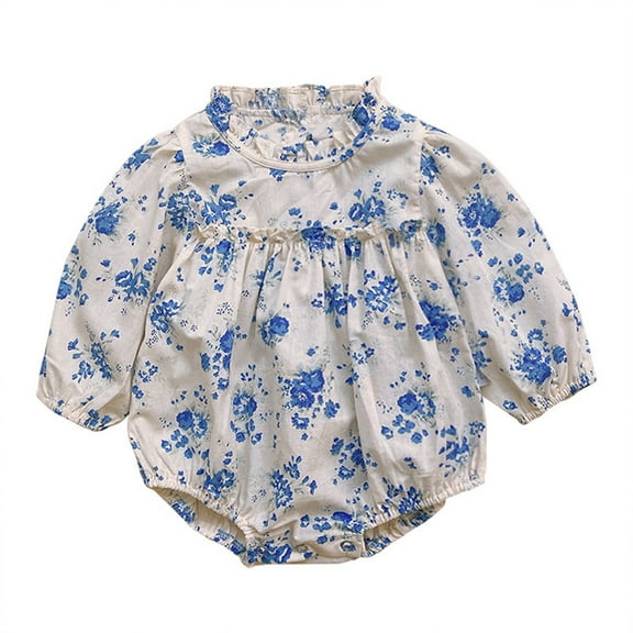 Generic Clearance Clothing Kids Quick Drying Bodysuits Baby Girls Boys Spring Autumn Floral Long Sleeve Romper Bodysuit Clothes for Fashion Casual Breathable (6-12 Months,Light Blue)