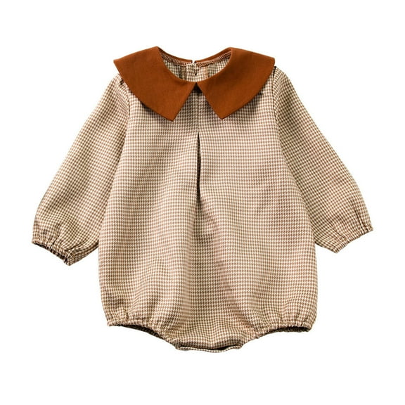 Generic Clearance Clothing Workout Bodysuits for Kids Baby Girls Cotton Plaid Autumn Long Sleeve Romper Bodysuit Clothes for Fashion Casual Breathable (3-6 Months,Khaki)
