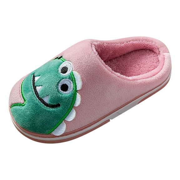 Generic Clearance Girls Sneakers Little Child Inside Wear Slippers Cute Dinosaur Soft Bottom Comfortable Winter Warm Home Plush Slippers for Casual Non Slip Breathable Shoe ﻿(7-8 Years,Pink)
