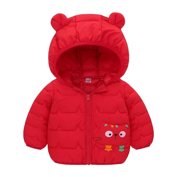 Generic Clearance Jackets for Boys Winter Coats Kids Toddler Baby Girls Padded Jacket Solid Color Zipper Long Sleeve Cute Cartoon Bear Hoods Warm Clothes Outerwear Coat(3-4 Years,RD2)