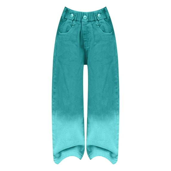 Generic Clearance Kids Boy Clothes Youth Girls' Casual Jeans Candy Colors High Rise Elastic Waist Wide Leg Washed Denim Pants Fashion Trousers(15-16 Years,Green)