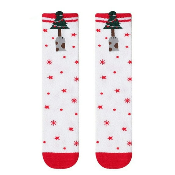 Generic Clearance Kids Socks Girls Boy Knee High Cartoon Socks Toddler Kid Unisex Warm Thick Cotton Socks Santa Christmas Socks Long Stockings for Personality Leisure (One Size,White)