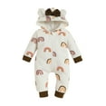 thumbnail image 1 of Generic Kids Winter W-onderland Outfits Unisex Baby Toddler Bow Hooded Romper Fit Footed Long Sleeve Round Neck Zipper Bow Playwear Pajamas(0-3 Months,Brown), 1 of 6