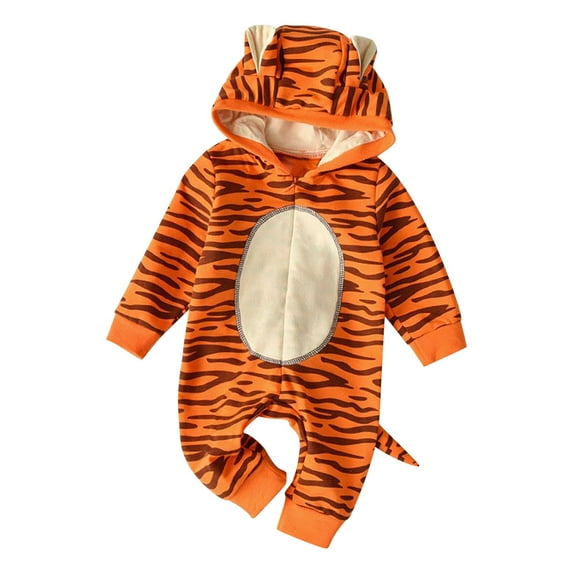 Generic Clearance Outfits Workout Jumpsuit for Children's Spooktacular Child Orange Tiger Hooded Tail Onesie for Halloween Dress Up Party for Fashion Casual Breathable (12-18 Months,A)