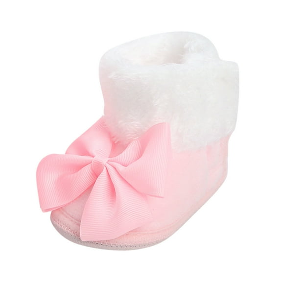 Generic Clearance Shoe Baby Boots with Bow Ties Soft Soled Shoes Autumn Winter Plus Velvet Thick Non Slip Cotton Shoes for Classic Fashion Breathable(0-6 Months,Pink)