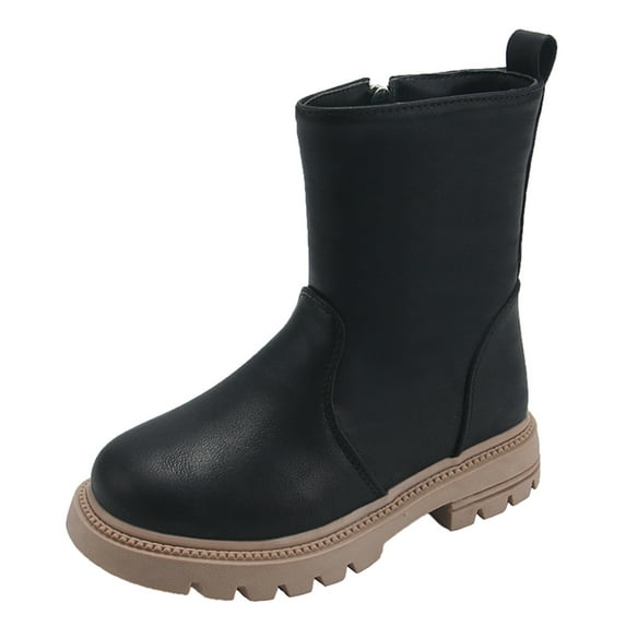 Generic Clearance Shoe Girls Scrub Boots Shoes Autumn Winter Waterproof Leather Short Boot Non Slip Breathable Boots for Classic Fashion Breathable(10-10.5 Years,Black)