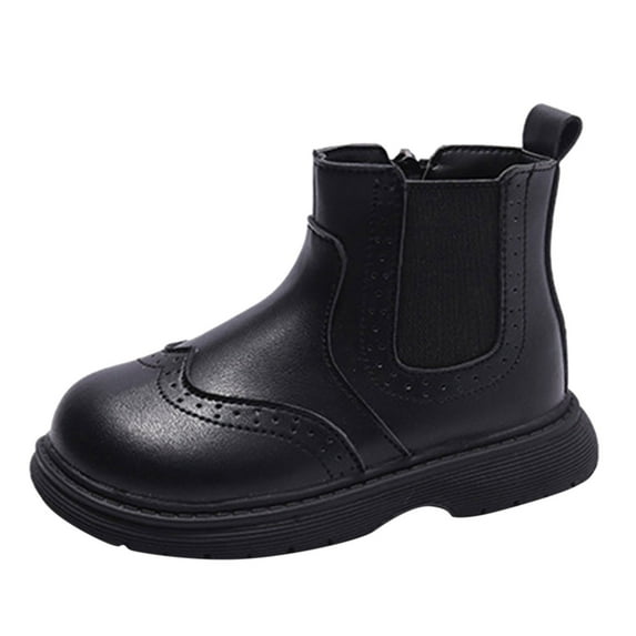 Generic Clearance Shoes for Kids Boys Fashion Autumn Winter Children Boots Boy Girls Ankle Boots Thick Soles Non Slip Side Zippers Solid Color Simple British Style Casual Shoe (4-4.5 Years,Black)