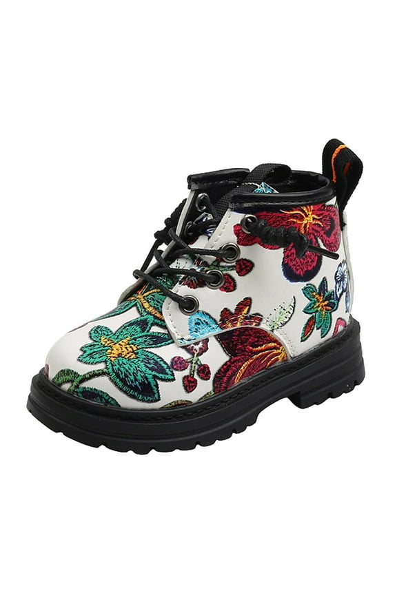 Clearance Shoes for Kids Girls Fashion Autumn Winter Children Boots Boys Girl Ankle Boots Thick Soled Non Slip Lace Up Flowers Casual Style Breathable Shoe (3.5-4 Years,White)