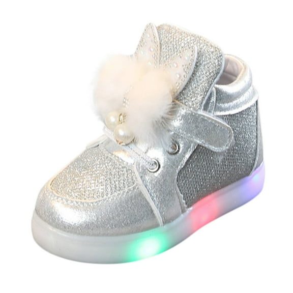 Generic Clearance Sneaker for Kids Toddler Baby Girls Cartoon Rabbit LED Luminous Sport Casual Shoes Sneakers for Classic Versatile Non Slip Comfortable Shoe(12-18 Months,Silver)
