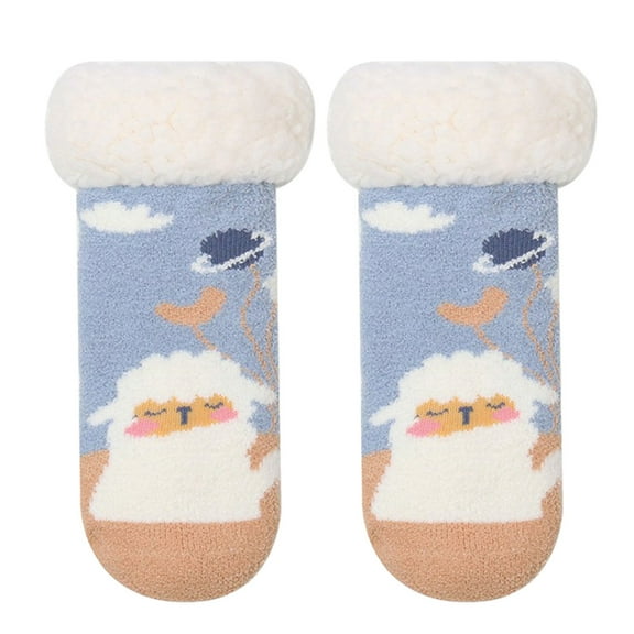 Generic Clearance Sock for Boys Baby Girl Cartoon Ankle Crew Socks with Grips Toddler Kids Unisex Lined Warm Thick Cotton Socks for Personality Vintage Leisure Classic(2-4 Years,Blue)