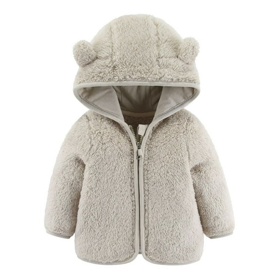 Generic Clearance Toddler Clothes Baby Girls Boys Jacket Bear Ears Hooded Outerwear Zipper Warm Winter Coat for Casual Soft Comfortable Clothing(12-18 Months,Beige)