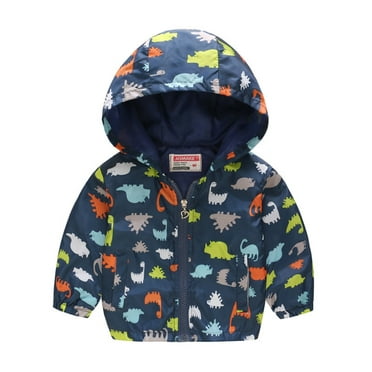 Generic Clearance Toddler Clothes Kids Baby Boys Girls Cartoon Dinosaur Rainbow Camouflage Zip Windproof Jacket Hooded Trench Lightweight Coats Windbreaker(12-18 Months,Navy)