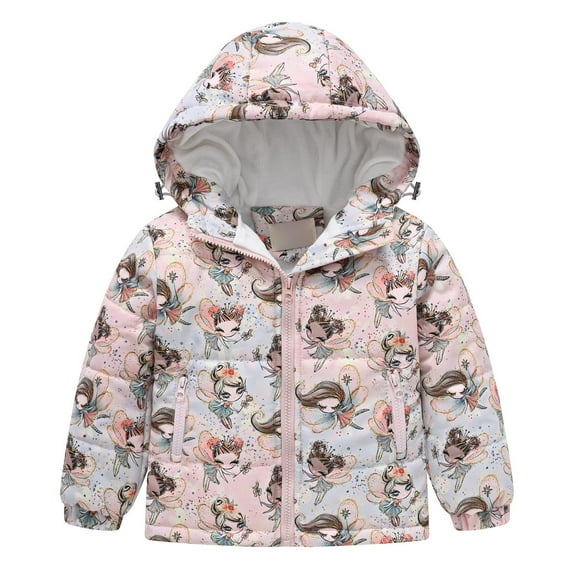 Generic Kids Warm Overcoats Windproof Toddler Boys Girls Winter Hooded Cartoon Printed Top Long Sleeve Zipper Padded Thick Jacket with Pockets(A,2-3 Years)