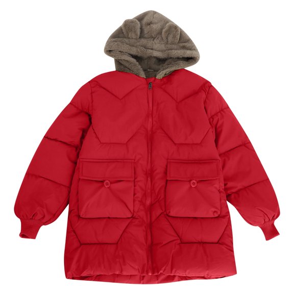 Generic Clothing Clearance Kids Coat Casual Fall Plus Size Little/big Girls' Closure Long Sleeve Colorblocked Bear Ears Hooded Zipper Comfortable Jacket with Big Pockets (4-5 Years,Red)