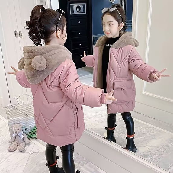 Generic Clothing Clearance Kids Coat Casual Fall Plus Size Little/big Girls' Closure Long Sleeve Colorblocked Bear Ears Hooded Zipper Comfortable Jacket with Big Pockets (5-6 Years,Pink)