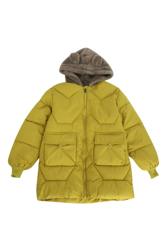 Clothing Clearance Kids Coat Casual Fall Plus Size Little/big Girls' Closure Long Sleeve Colorblocked Bear Ears Hooded Zipper Comfortable Jacket with Big Pockets (4-5 Years,Yellow)