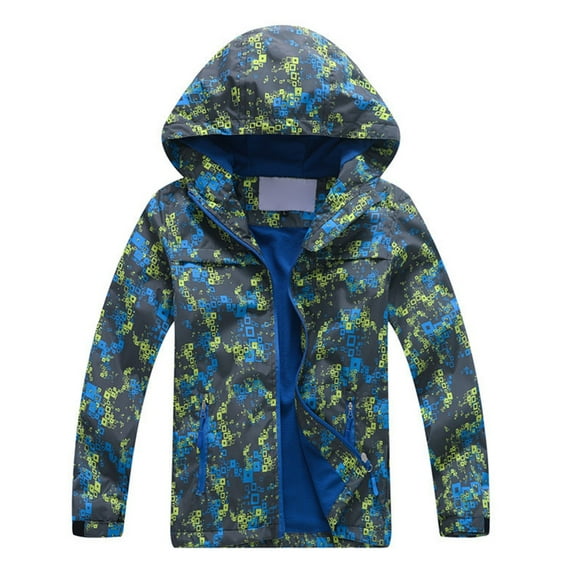 Generic Clothing Clearance Kids Coat Casual Plus Size Little Child Outdoor Rainproof Windbreaker Zipper Jacket Colorful Printed Long Sleeve Hooded Jackets with Pockets (2-3 Years,Green)