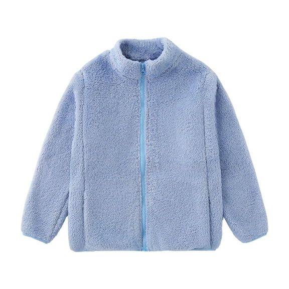 Generic Coat for Children's Trendy Cropped Toddler Kids Baby Outwear Long Sleeve Round Neck Solid Color Jacket Zipper Hooded Windproof Coats for Girls Boys (4-5 Years,Blue)