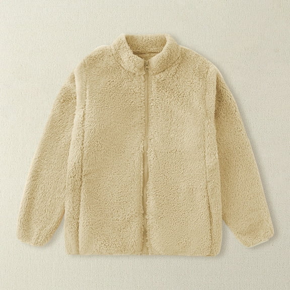 Generic Coat for Children's Trendy Cropped Toddler Kids Baby Outwear Long Sleeve Round Neck Solid Color Jacket Zipper Hooded Windproof Coats for Girls Boys (4-5 Years,Khaki)