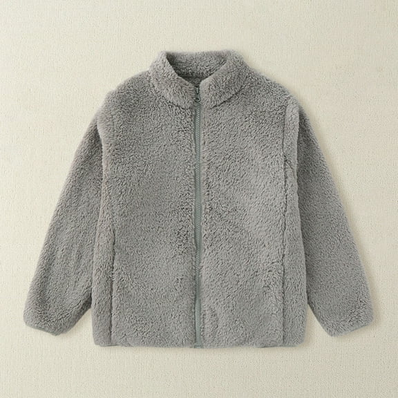 Generic Coat for Children's Trendy Cropped Toddler Kids Baby Outwear Long Sleeve Round Neck Solid Color Jacket Zipper Hooded Windproof Coats for Girls Boys (4-5 Years,Grey)