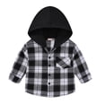 thumbnail image 1 of Generic Boys Girls Big Kids Long Sleeve Shirt Button Down Jacket Top Spring Fall Classic Plaid Buttons Hooded Shirt Jacket for Holiday Winter Party Christmas（5-6 Years Black）, 1 of 8