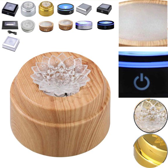 Generic Color Changing LED Night Light Base with 7 Colors & 6 Flashing Modes - USB Powered Lamp Stand for Home Bar, Party Decor & Crystal Display, Multiple Base Styles (O)