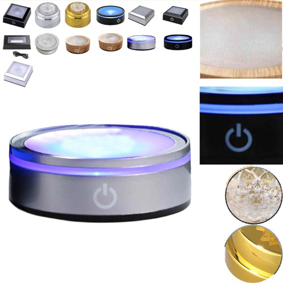 Generic Color Changing LED Night Light Base with 7 Colors & 6 Flashing Modes - USB Powered Lamp Stand for Home Bar, Party Decor & Crystal Display, Multiple Base Styles (D)
