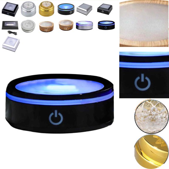 Generic Color Changing LED Night Light Base with 7 Colors & 6 Flashing Modes - USB Powered Lamp Stand for Home Bar, Party Decor & Crystal Display, Multiple Base Styles (C)