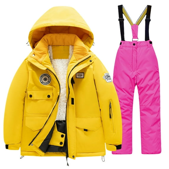 Generic Colorful One Piece Snowsuits Coveralls Ski Suits Jackets Winter Jumpsuits Boys and Girls Children's Ski Suits Girls Outdoor Thick Windproof Boys Baby Big Children Ski Clothes(16,Hot Pink)