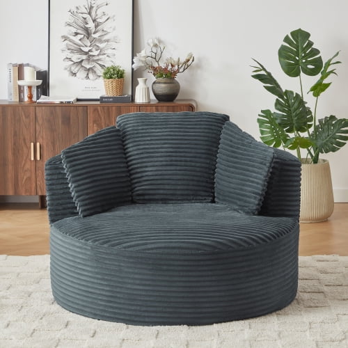 Generic Compressible Corduroy Round Chair with Cushioned Backrest, Modern Comfort Seating for Living Room, Office & Apartment, No-Swivel Design,DARK GREY