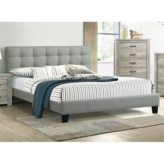 Generic Contemporary 1pc Full Size Bed Grey Polyfiber Tufted Headboard Platform Bedframe Bedroom Furniture