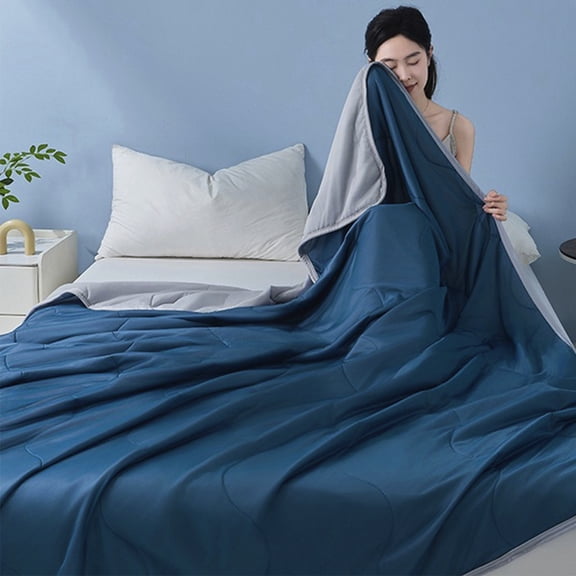Generic Cooling Blanket Lightweight Summer Blanket Breathable Blanket for Hot Sleeper Dark Blue 39x59 in Machine Washable