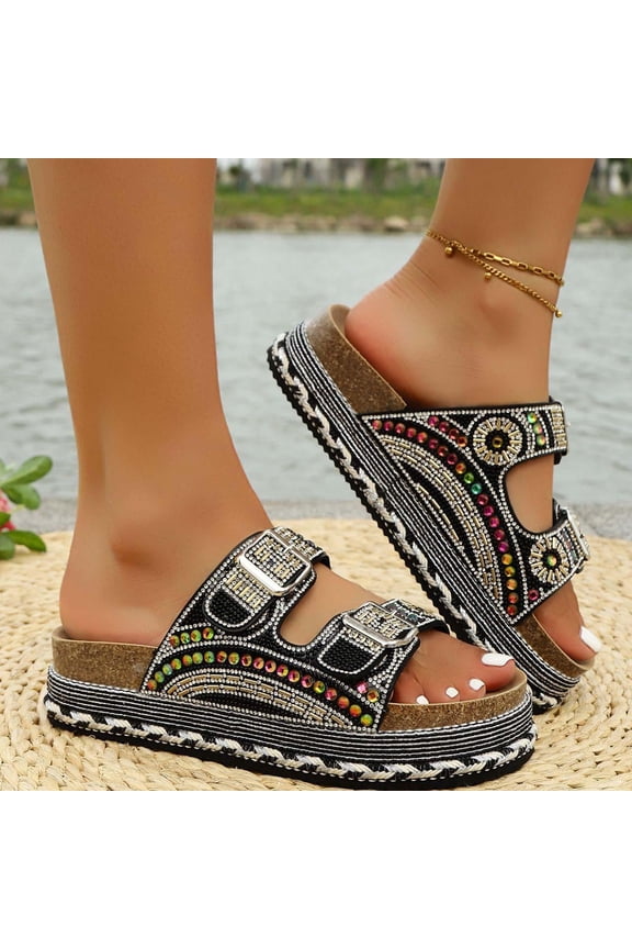 Cork Wedge Sandals for Women 2026, Breathable Platform Slides with Soft Cushion, Lightweight Summer Beach Shoes