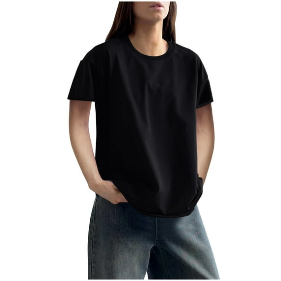 Generic Cotton Basic T Shirts for Women,Crew Neck Short Sleeve Summer Shirts,Solid Loose Fit Tshirt, Plain Workout Tops