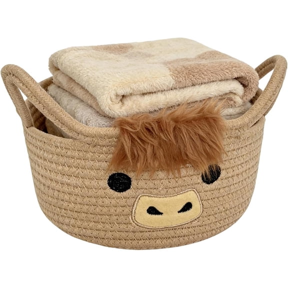 Generic Cow Shape Cotton Rope Woven Storage Basket with Ears