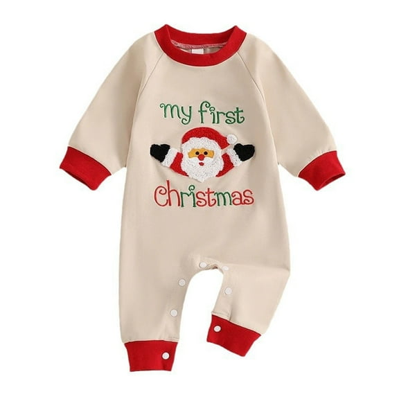 Generic Cozy Baby Santa Claus Romper Christmas Tree Baby Romper Baby Toddler Christmas My First Chmstmas Towel Embroidered Long Sleeve Crawlsuit Baby Christmas Character Romper