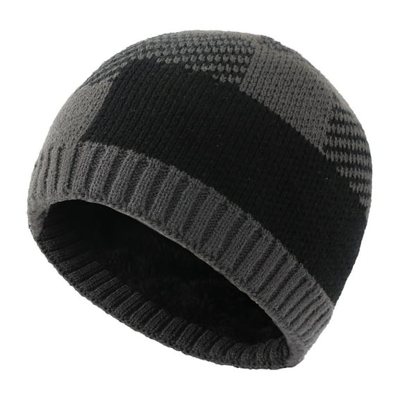 Generic Cozy Fleece Lined Hat For Cold Weather Winter Warm Hat Plaid Knitted Hat Beanie Hat For Men & Women Ear Hat Thickened Outdoor Hat Warm Knit Winter Beanie Cap